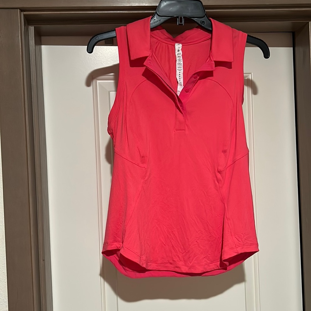 Lululemon quick dry sleeveless polo in color Lipstick, size 6